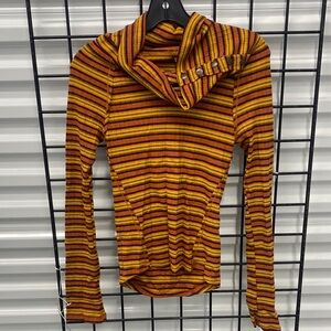 Free People Orange and Brown Striped Cowl Neck Sweater